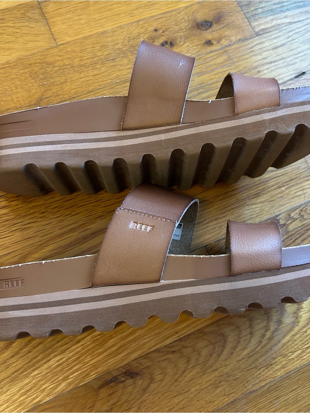 Reef Brown Ribbed Platform Slide Sandals